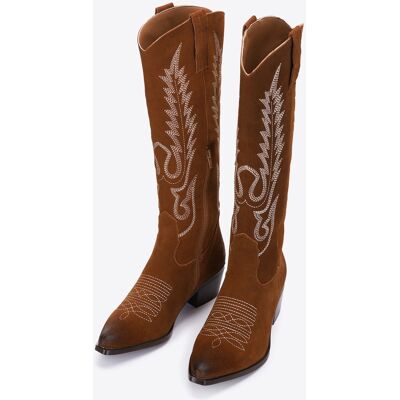 Wittchen Damen-Cowboystiefel aus Wildleder mit Stickerei, hoher Schaft Braun EU 37 Wittchen Damen-Cowboystiefel aus Wildleder mit Stickerei, hoher Schaft Braun EU 37