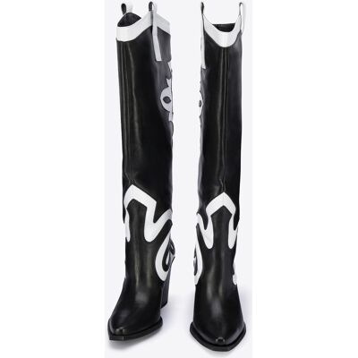 Wittchen Damen-Cowboystiefel aus zweifarbigem Leder, schwarz-weiß, Naturleder Schwarz-Weiss EU 38 Wittchen Damen-Cowboystiefel aus zweifarbigem Leder, schwarz-weiß, Naturleder Schwarz-Weiss EU 38
