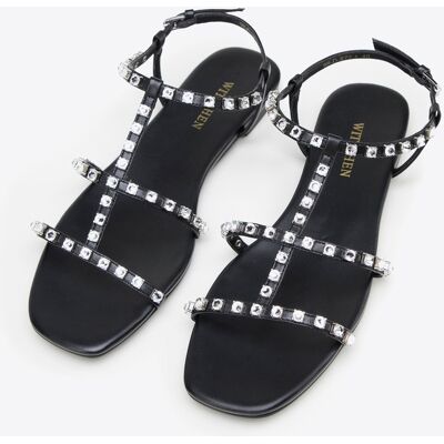 Wittchen Damen-Ledersandalen mit Kristallen, schwarzes Naturleder Schwarz US 39 Wittchen Damen-Ledersandalen mit Kristallen, schwarzes Naturleder Schwarz US 39