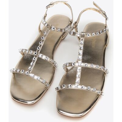 Wittchen Damen-Ledersandalen mit Kristallen, Gold, Naturleder Gold US 39 Wittchen Damen-Ledersandalen mit Kristallen, Gold, Naturleder Gold US 39
