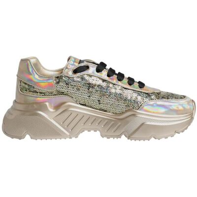 Dolce & Gabbana Gold Pailletten Iridescent Daymaster Sneaker Schuhe Gold EU42 Dolce & Gabbana Gold Pailletten Iridescent Daymaster Sneaker Schuhe Gold EU42