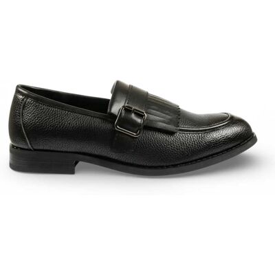 Infinity Leather Schwarze Herren-Slipper aus Kunstleder mit Fransen und Monk-Strap-Verschluss Schwarz EU40 Infinity Leather Schwarze Herren-Slipper aus Kunstleder mit Fransen und Monk-Strap-Verschluss Schwarz EU40