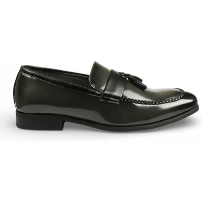 Infinity Leather Herren-Loafer aus olivgrünem, hochglänzendem Lackleder mit Quasten Grün EU46 Infinity Leather Herren-Loafer aus olivgrünem, hochglänzendem Lackleder mit Quasten Grün EU46