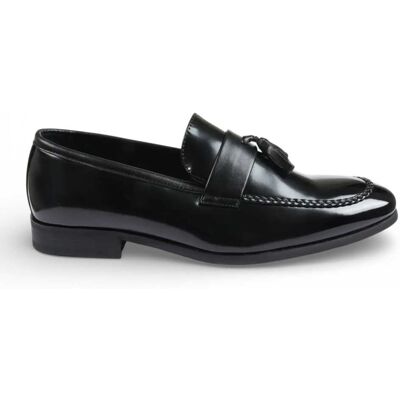 Infinity Leather Schwarze Herren-Slipper aus hochglänzendem Lackleder mit Quasten Schwarz EU40 Infinity Leather Schwarze Herren-Slipper aus hochglänzendem Lackleder mit Quasten Schwarz EU40