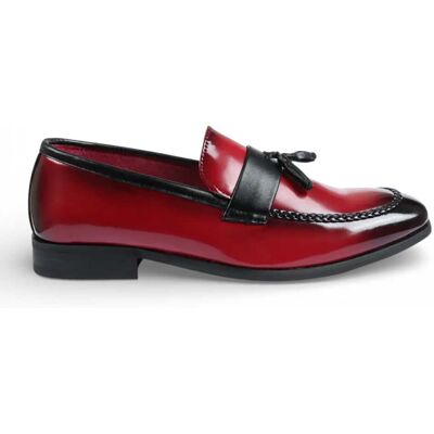 Infinity Leather Herren-Loafer aus rotem, hochglänzendem Lackleder mit Quasten Rot EU41 Infinity Leather Herren-Loafer aus rotem, hochglänzendem Lackleder mit Quasten Rot EU41