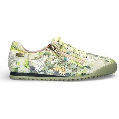 Laura Vita Damen-Sneaker Tivanao-05, gelb mit Blumenmuster, aus Leder, mit Reißverschluss Gelb US 39 Laura Vita Damen-Sneaker Tivanao-05, gelb mit Blumenmuster, aus Leder, mit Reißverschluss Gelb US 39