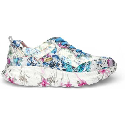 Laura Vita Damen-Sneaker Sofiao 07, blau-rosa, mit Blumenmuster, aus Leder, Plateau. Blau EU 37 Laura Vita Damen-Sneaker Sofiao 07, blau-rosa, mit Blumenmuster, aus Leder, Plateau. Blau EU 37