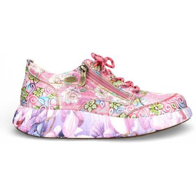 Laura Vita Damen-Sneaker Nikito 62, rosafarben, mit Blumenmuster, aus Leder, Plateau Rosa US 39 Laura Vita Damen-Sneaker Nikito 62, rosafarben, mit Blumenmuster, aus Leder, Plateau Rosa US 39