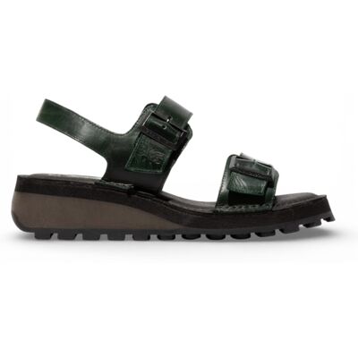Fly London Damen-Sandalen HEIF558FLY aus petrolgrünem Leder mit Keilabsatz und Schnalle Grün EU 37 Fly London Damen-Sandalen HEIF558FLY aus petrolgrünem Leder mit Keilabsatz und Schnalle Grün EU 37
