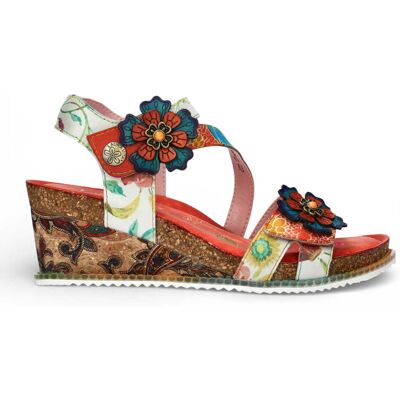 Laura Vita Damen-Espadrilles „Bonito 32“ aus orangefarbenem Leder mit Blumenmuster und Keilabsatz Orange US 39 Laura Vita Damen-Espadrilles „Bonito 32“ aus orangefarbenem Leder mit Blumenmuster und Keilabsatz Orange US 39