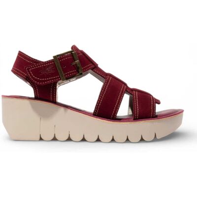 Fly London Damen-Keilsandalen YUDD236FLY aus beerenrotem Leder Burgund EU 36 Fly London Damen-Keilsandalen YUDD236FLY aus beerenrotem Leder Burgund EU 36