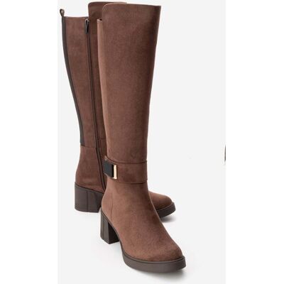 Prologue Moreni Elastischer Stiefel mit Schnalle, Blockabsatz & kniehohem Schaft Braun EU 36 Prologue Moreni Elastischer Stiefel mit Schnalle, Blockabsatz & kniehohem Schaft Braun EU 36