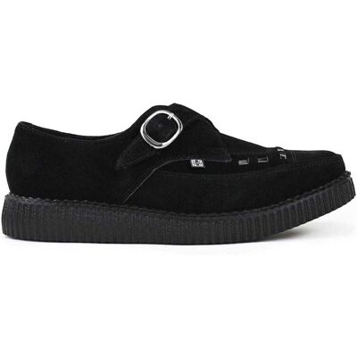 T.U.K. Shoes TUK Pointed Creeper Plateau-Schuhe aus schwarzem Wildleder mit Monk-Schnalle - A8139 Schwarz US 39 T.U.K. Shoes TUK Pointed Creeper Plateau-Schuhe aus schwarzem Wildleder mit Monk-Schnalle - A8139 Schwarz US 39