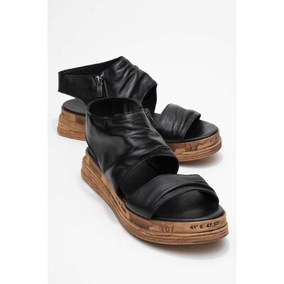 Forever & Always Lunas Leder Side-Zip Flach Absatz Sandale Schwarz EU 38 Forever & Always Lunas Leder Side-Zip Flach Absatz Sandale Schwarz EU 38