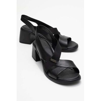 Forever & Always Crina Elasticated Leder Klobig Absatz Sandale Schwarz EU 37 Forever & Always Crina Elasticated Leder Klobig Absatz Sandale Schwarz EU 37