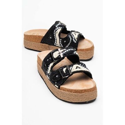 Prologue Bobby Beaded Straw Plateau Slide Sandale Schwarz US 39 Prologue Bobby Beaded Straw Plateau Slide Sandale Schwarz US 39