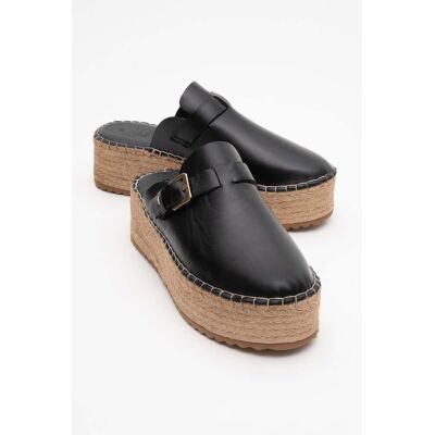 Forever & Always Novas Leder Plateau Espadrille Pantolette (Damen) Schwarz EU 37 Forever & Always Novas Leder Plateau Espadrille Pantolette (Damen) Schwarz EU 37