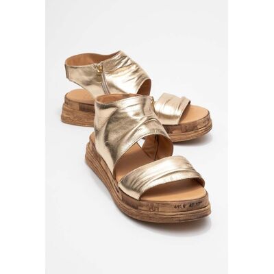 Forever & Always Lunas Leder Side-Zip Flach Absatz Sandale Gold US 39 Forever & Always Lunas Leder Side-Zip Flach Absatz Sandale Gold US 39