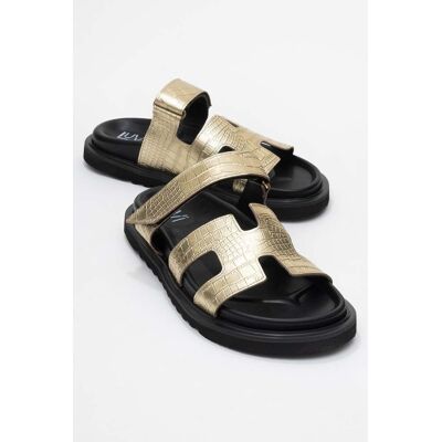 Forever & Always Loana Leder Slide Sandale Gold EU 36 Forever & Always Loana Leder Slide Sandale Gold EU 36