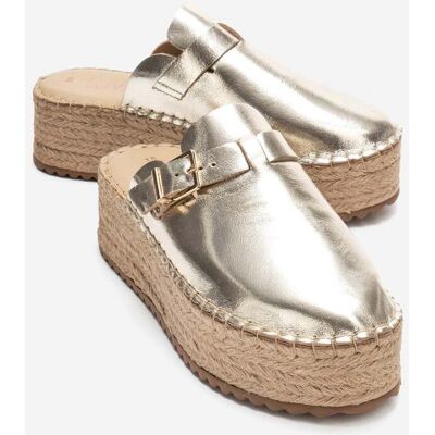 Forever & Always Novas Leder Plateau Espadrille Pantolette (Damen) Gold US 39 Forever & Always Novas Leder Plateau Espadrille Pantolette (Damen) Gold US 39