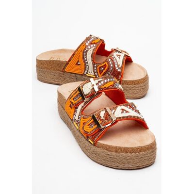 Prologue Bobby Beaded Straw Plateau Slide Sandale Orange EU40 Prologue Bobby Beaded Straw Plateau Slide Sandale Orange EU40