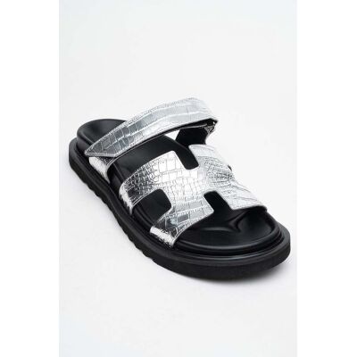 Forever & Always Loana Leder Slide Sandale Silber US 39 Forever & Always Loana Leder Slide Sandale Silber US 39
