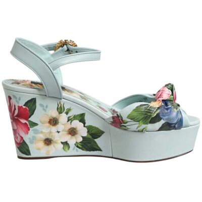 Dolce & Gabbana Grüne Blumen Wedge Sandalen mit Knöchelriemen Grün 35,5 EU/IT Dolce & Gabbana Grüne Blumen Wedge Sandalen mit Knöchelriemen Grün 35,5 EU/IT