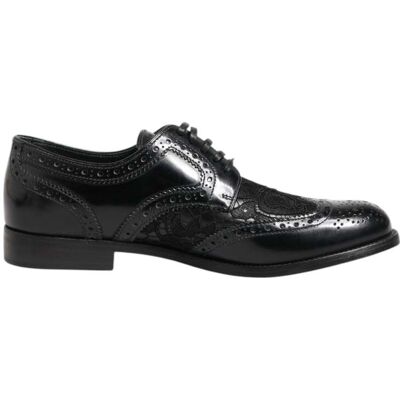 Dolce & Gabbana Schwarze Leder Blumen-Spitzenformelle Schuhe Schwarz 37,5 EU/IT Dolce & Gabbana Schwarze Leder Blumen-Spitzenformelle Schuhe Schwarz 37,5 EU/IT