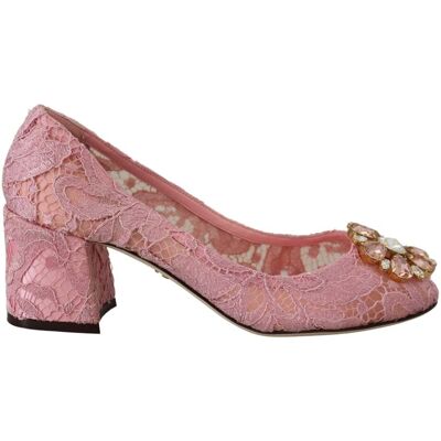 Dolce & Gabbana Pink Taormina Spitzen-Kristall-High Heels Pastell-Schuhe Rosa EU 37 Dolce & Gabbana Pink Taormina Spitzen-Kristall-High Heels Pastell-Schuhe Rosa EU 37