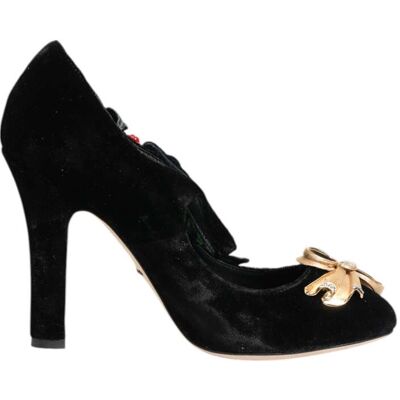 Dolce & Gabbana Schwarze Rosen Kristall Brosche Mary Jane Schuhe Schwarz EU 37 Dolce & Gabbana Schwarze Rosen Kristall Brosche Mary Jane Schuhe Schwarz EU 37