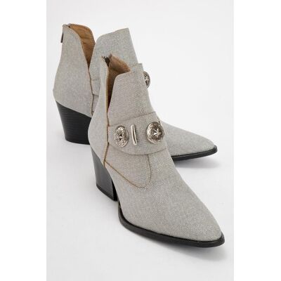 Prologue Kenda Schnalle Blockabsatz Stiefel Silber EU 37 Prologue Kenda Schnalle Blockabsatz Stiefel Silber EU 37
