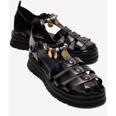 Forever & Always Solis Leder-Sandale mit Perlen Schwarz EU 36 Forever & Always Solis Leder-Sandale mit Perlen Schwarz EU 36