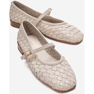 Forever & Always Yevora Leder Geflochtener Riemen Ballerina Creme US 39 Forever & Always Yevora Leder Geflochtener Riemen Ballerina Creme US 39