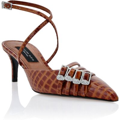 Philipp Plein Slingback Low Heels Cocco Braun EU 36 Philipp Plein Slingback Low Heels Cocco Braun EU 36