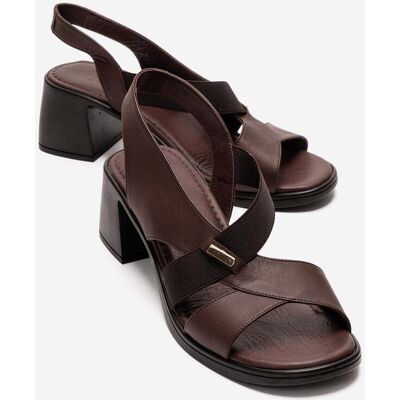 Forever & Always Crina Elasticated Leder Klobig Absatz Sandale Braun US 39 Forever & Always Crina Elasticated Leder Klobig Absatz Sandale Braun US 39