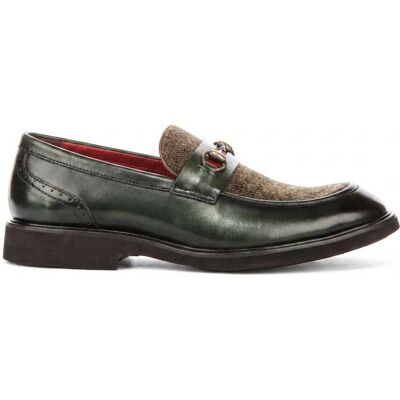 Justin Reess Herren grüne Leder Fischgrät Tweed Loafer Schuhe – Tristian Grün EU44 Justin Reess Herren grüne Leder Fischgrät Tweed Loafer Schuhe – Tristian Grün EU44