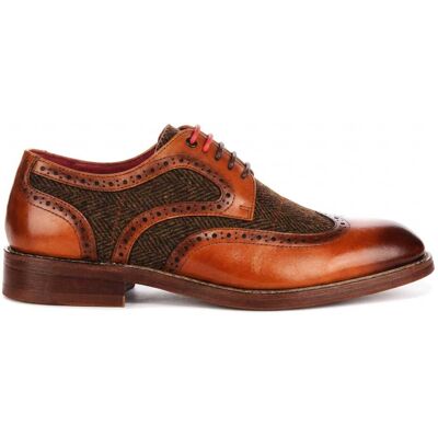 Justin Reess Herren beige Leder-Tweed-Brogue-Schuhe – Arlo Bräunen EU42 Justin Reess Herren beige Leder-Tweed-Brogue-Schuhe – Arlo Bräunen EU42