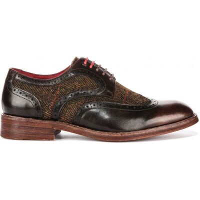 Justin Reess Herren braune Leder-Tweed-Brogue-Schuhe – Arlo Dunkelbraun EU42 Justin Reess Herren braune Leder-Tweed-Brogue-Schuhe – Arlo Dunkelbraun EU42
