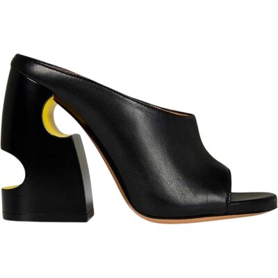 Off-White Off White - Ausschnitt Mules für Damen, Leder, Hoher Blockabsatz (Schwarz/Gelb) Schwarz EU 37 / UK 4 Off-White Off White - Ausschnitt Mules für Damen, Leder, Hoher Blockabsatz (Schwarz/Gelb) Schwarz EU 37 / UK 4