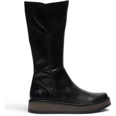 Fly London Damen Schwarze Lederstiefel mit hohem Zug – RHEA042 Schwarz EU40 Fly London Damen Schwarze Lederstiefel mit hohem Zug – RHEA042 Schwarz EU40