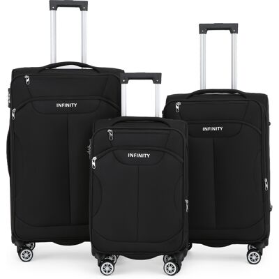 Infinity Leather Schwarzer Weichschalenkoffer mit 8 Rollen, Gepäckset, Reisegepäck, TSA, leichtes Handgepäck, Kabinentasche Schwarz M Infinity Leather Schwarzer Weichschalenkoffer mit 8 Rollen, Gepäckset, Reisegepäck, TSA, leichtes Handgepäck, Kabinentasche Schwarz M