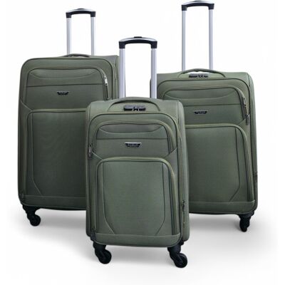 Infinity Leather Reisekoffer aus weichem, leichtem Nylon in Khaki mit 4 Rädern, Urlaubskoffer Khaki S Infinity Leather Reisekoffer aus weichem, leichtem Nylon in Khaki mit 4 Rädern, Urlaubskoffer Khaki S