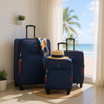 Infinity Leather Erweiterbarer weicher, leichter Koffer mit 8 Rädern in Marineblau, Reisetaschen Blau M Infinity Leather Erweiterbarer weicher, leichter Koffer mit 8 Rädern in Marineblau, Reisetaschen Blau M