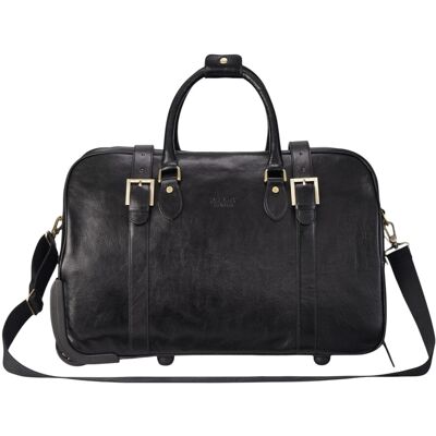 Infinity Leather Reisetasche mit Rollen aus echtem Leder in Schwarz – Holt Schwarz Einheitsgröße Infinity Leather Reisetasche mit Rollen aus echtem Leder in Schwarz – Holt Schwarz Einheitsgröße