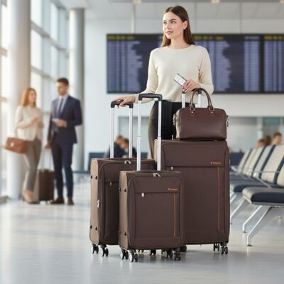 Infinity Leather Leichtes braunes Soft-Casing-Koffer 8-Rad-Reisegepäck Dunkelbraun M Infinity Leather Leichtes braunes Soft-Casing-Koffer 8-Rad-Reisegepäck Dunkelbraun M