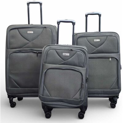 Infinity Leather Softshell, leichtes graues Nylon 4-Wheel-Reisekoffer, Urlaubsset mit 3 Koffern Grau Einheitsgröße Infinity Leather Softshell, leichtes graues Nylon 4-Wheel-Reisekoffer, Urlaubsset mit 3 Koffern Grau Einheitsgröße