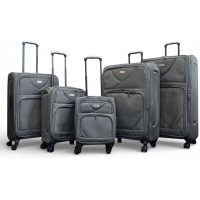 Infinity Leather Softshell, leichtes graues Nylon 4-Wheel-Reisekoffer-Set mit 5 Koffern Grau Einheitsgröße Infinity Leather Softshell, leichtes graues Nylon 4-Wheel-Reisekoffer-Set mit 5 Koffern Grau Einheitsgröße