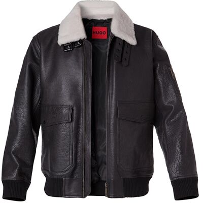 HUGO Herren Lederjacke schwarz Büffelleder unifarben schwarz L male HUGO Herren Lederjacke schwarz Büffelleder unifarben schwarz L male