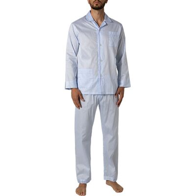 Novila Herren Pyjama blau Baumwolle gestreift blau 52 (L) male Novila Herren Pyjama blau Baumwolle gestreift blau 52 (L) male