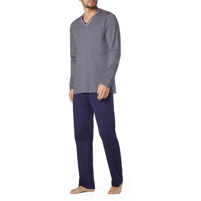 Novila Herren Pyjama blau Jersey-Baumwolle gestreift blau 52 (L) male Novila Herren Pyjama blau Jersey-Baumwolle gestreift blau 52 (L) male